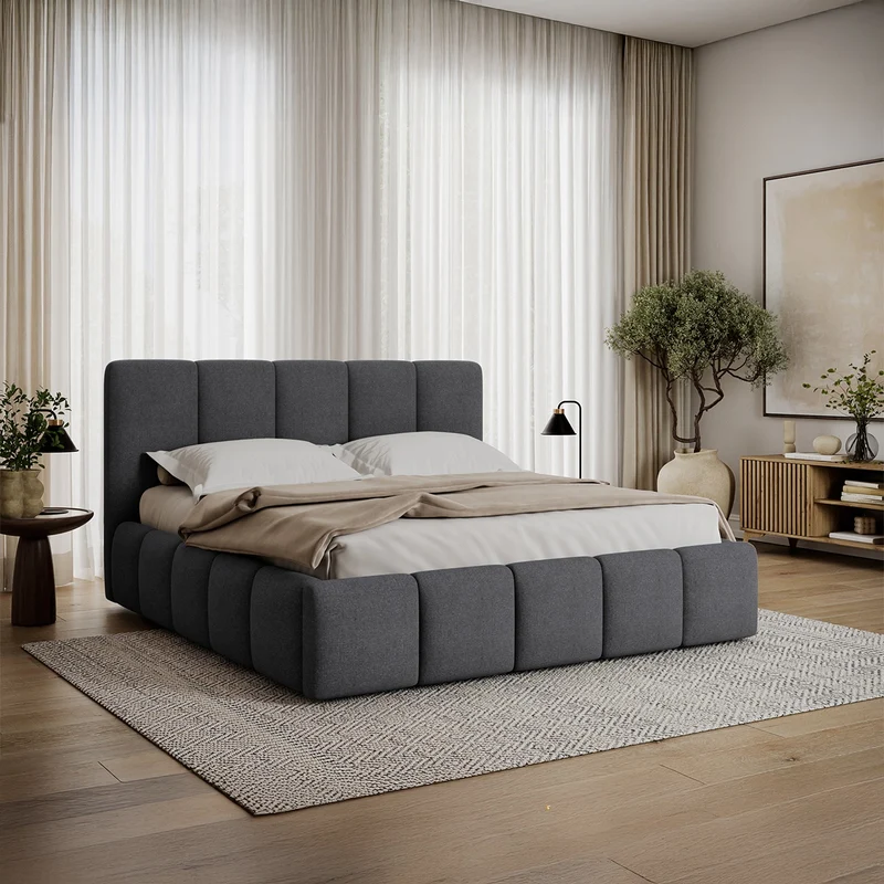 Lit coffre 180x200 sommier inclus Klaus Gris