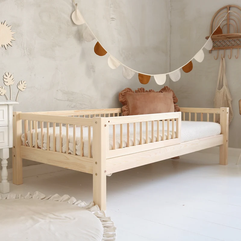 Lit 90x190 barrière et sommier inclus pieds 19 cm Adèle Bois