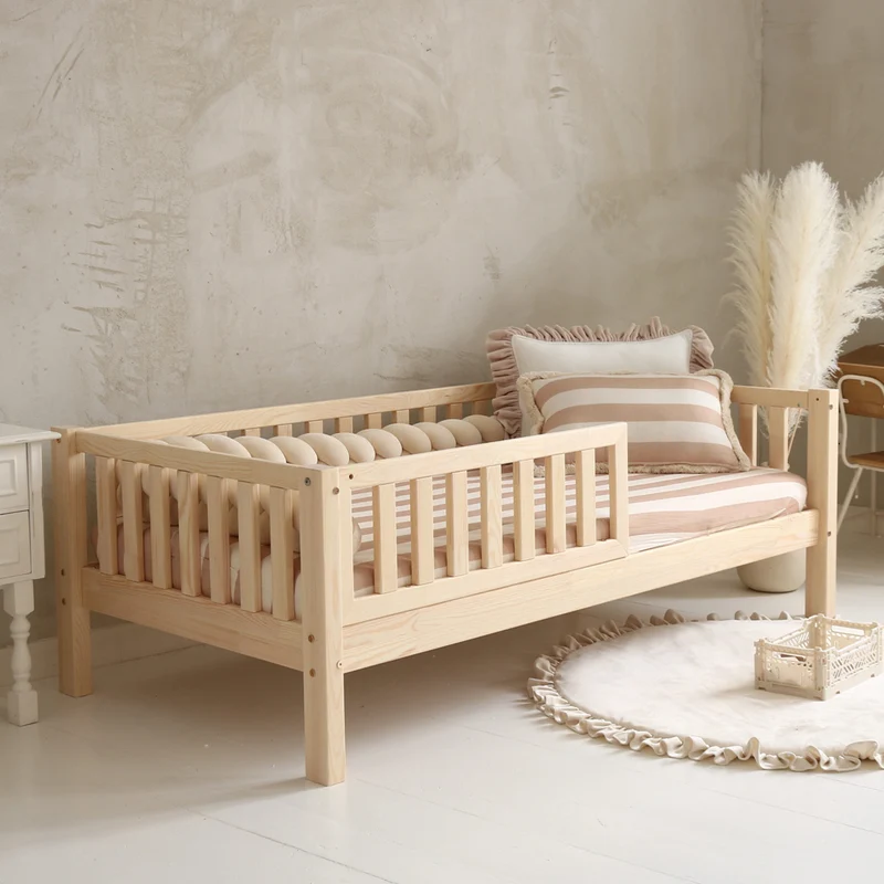 Lit 90x190 barrière et sommier inclus pieds 19 cm Agnès Bois
