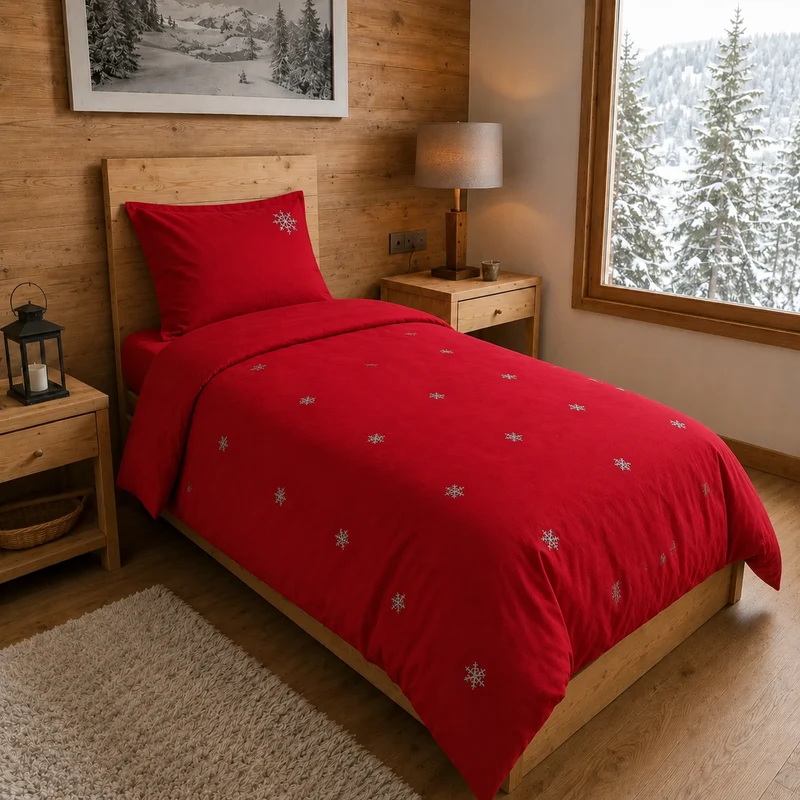 Housse de couette 140 x 200 cm neige coquelicot | Flocons de nuit
