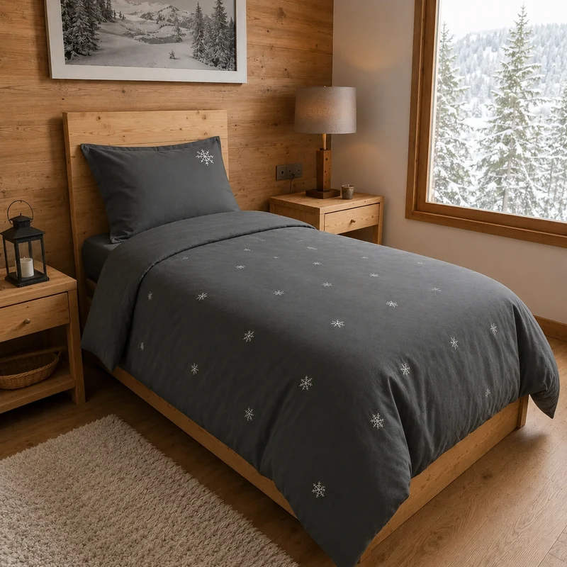 Housse de couette 200 x 200 cm neige ardoise | Flocons de nuit