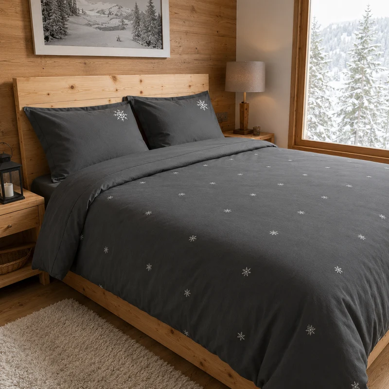 Housse de couette 260 x 240 cm neige ardoise | Flocons de nuit