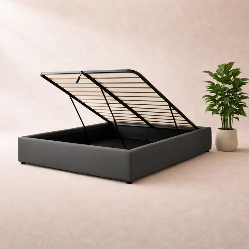 Cosy - Lit coffre électrique et cadre de lit en tissu Gris foncé