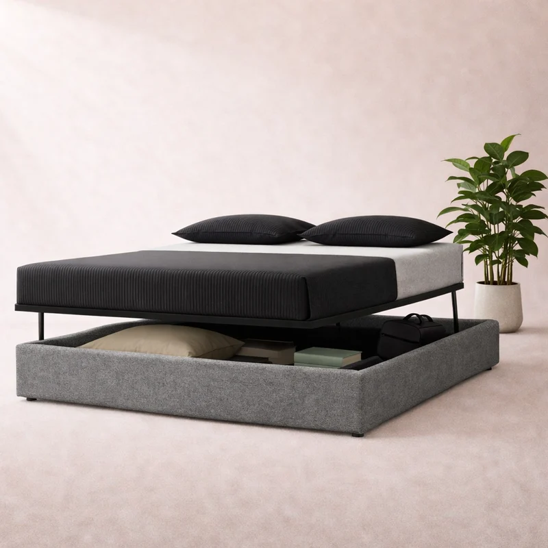 Cosy - Lit coffre innovant et cadre de lit en bouclette Gris