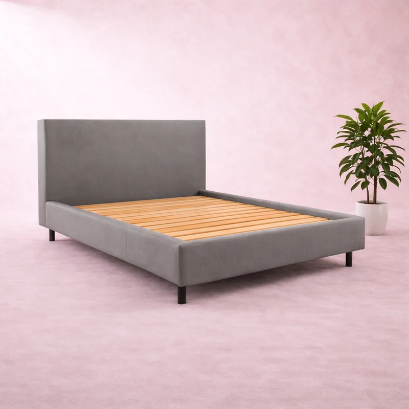 Loft - Lit avec tête de lit design nordique en simili cuir Gris