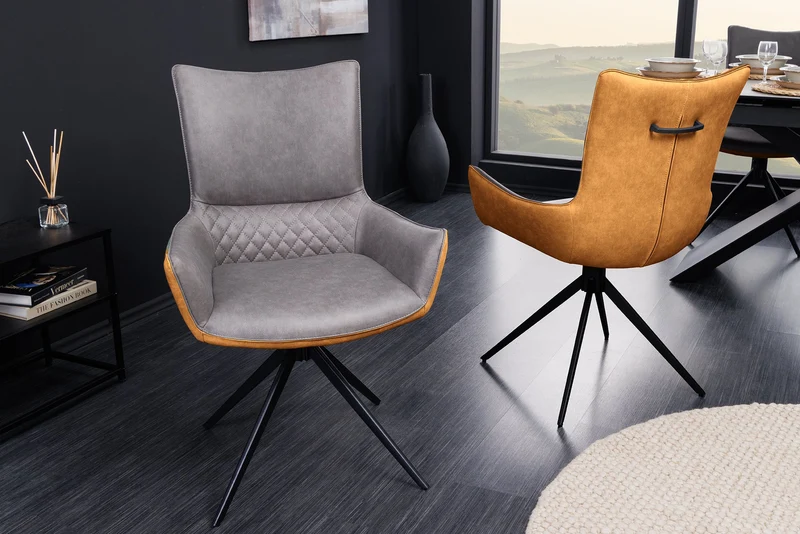 Lot de 2x chaises design pivotante ALPINE gris marron noir pieds métal accoudoirs