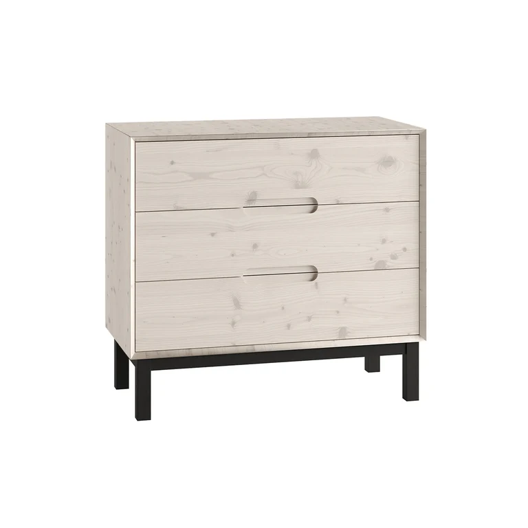 Commode 3 tiroirs Pinio Country Bois blanchi