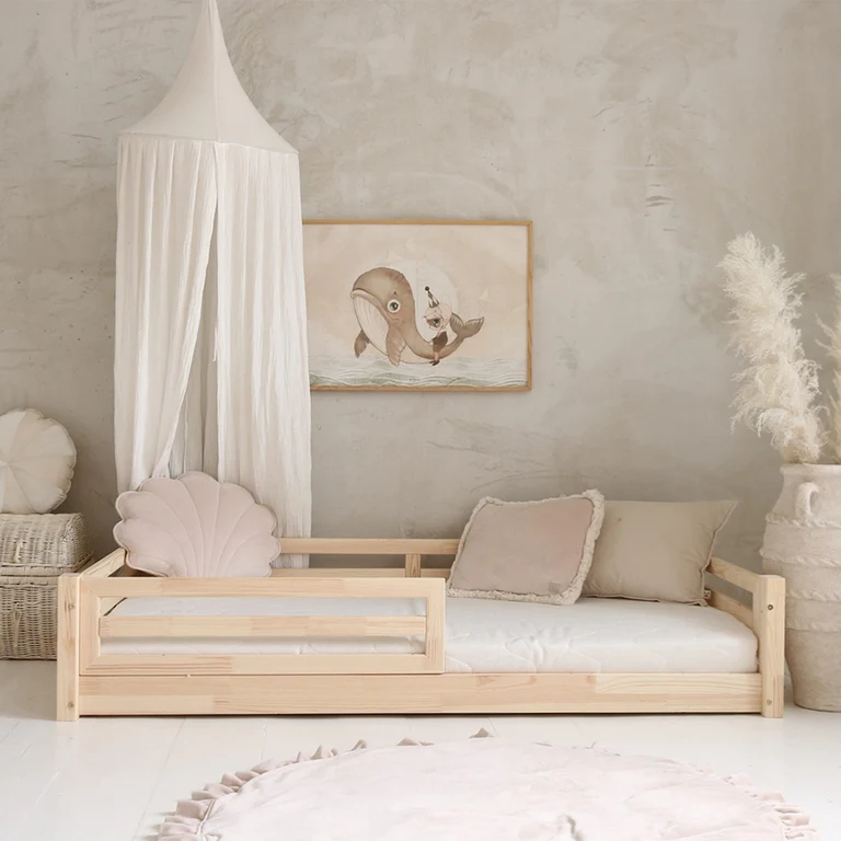 Lit 90x190 barrière et sommier inclus pieds 1 cm Myléna Bois
