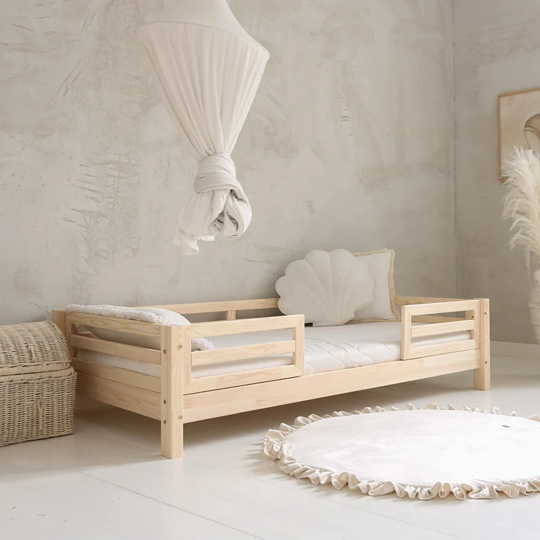 Lit 90x190 barrières et sommier inclus pieds 10 cm Myléna Bois