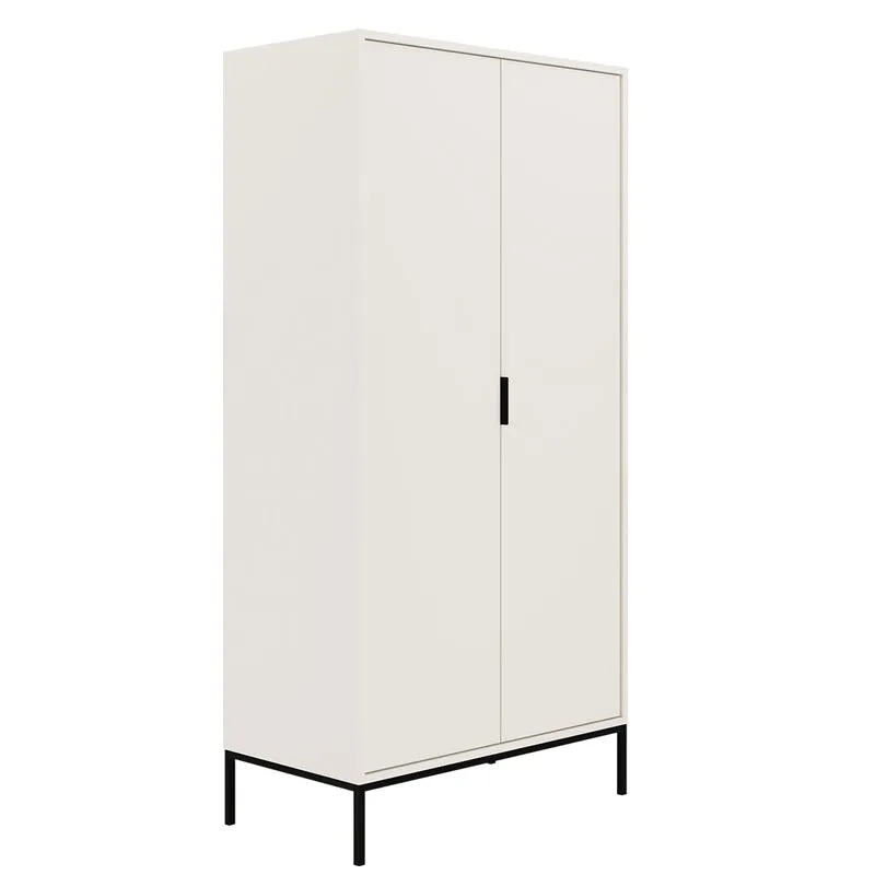 Armoire 2 portes Seattle Blanc Pieds noirs