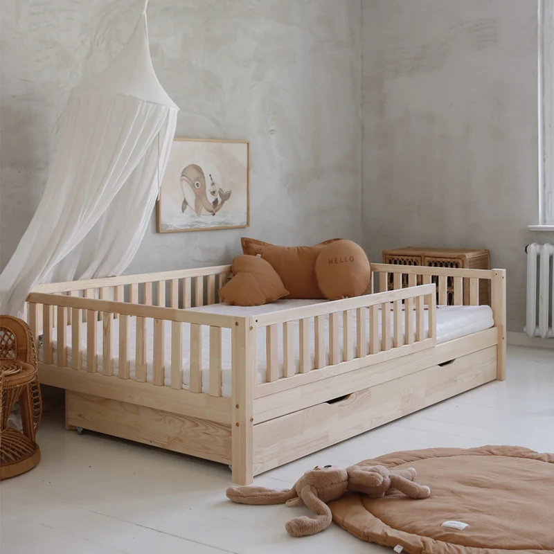 Lit 140x200 barrière sommier et tiroir inclus Agnès Bois