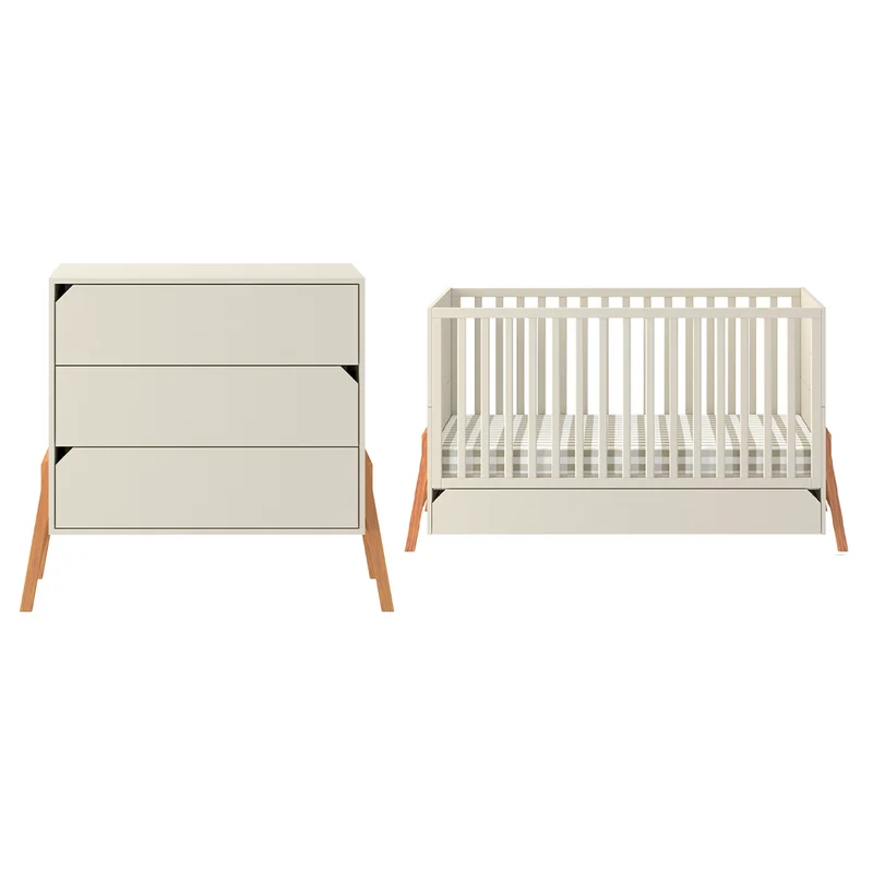 Lit évolutif 70x140 et commode 3 tiroirs Bellamy Lotta Cachemire