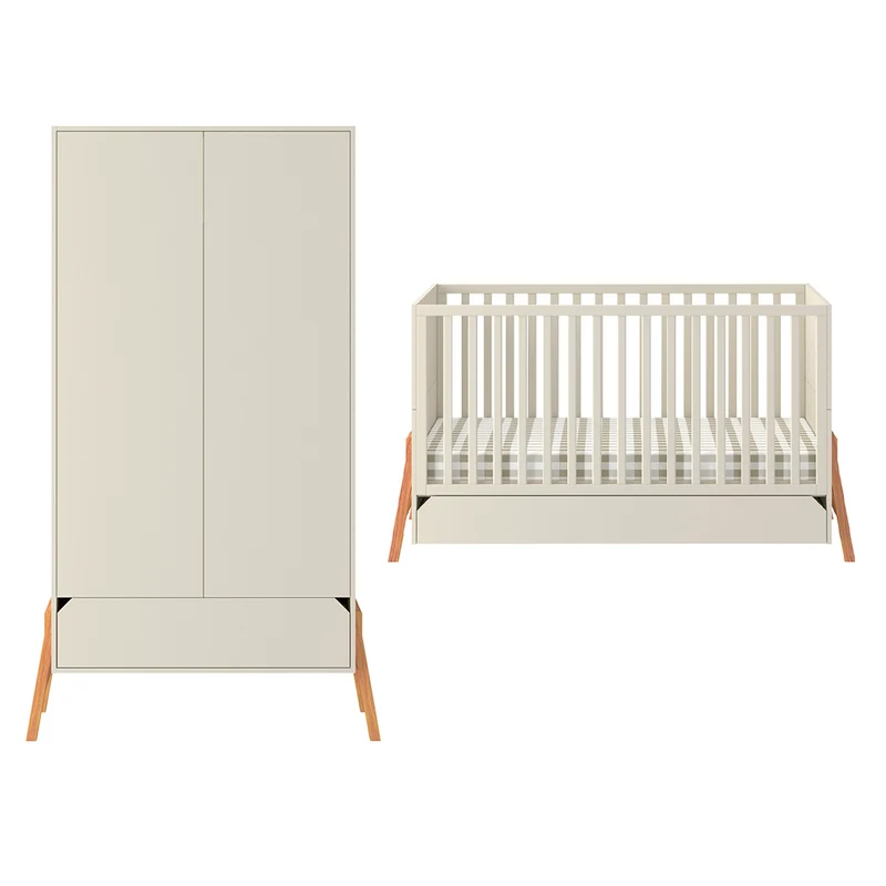 Lit évolutif 70x140 et armoire 2 portes Bellamy Lotta Cachemire