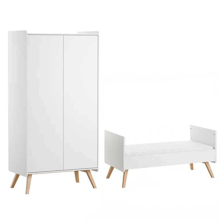 Lit évolutif 70x140 et armoire 2 portes Vox Vintage Blanc et Bois
