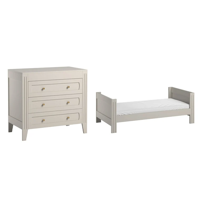 Lit évolutif 70x140 et commode 3 tiroirs Vox Milenne Cachemire