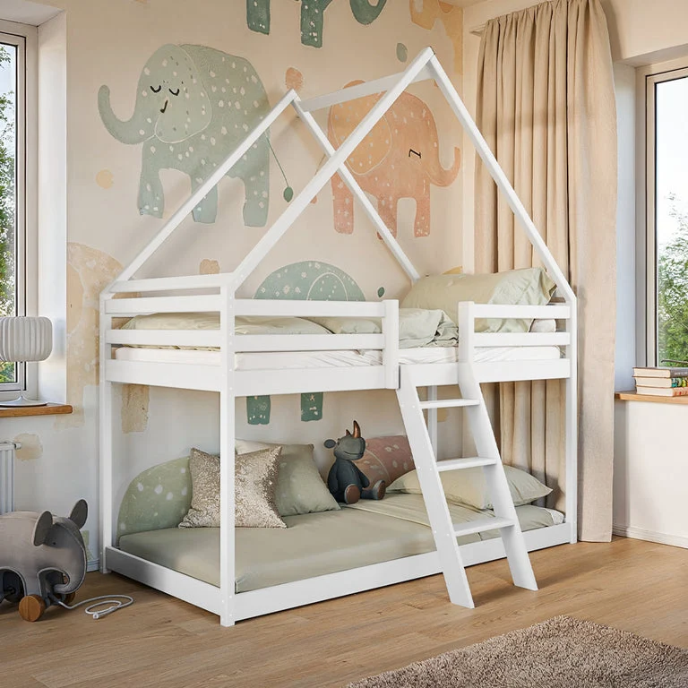 Lit cabane superposé 90x200 sommier inclus Laura Blanc