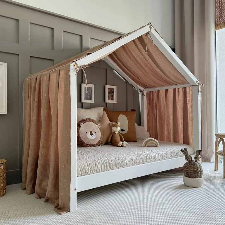 Ciel de lit en mousseline pour 90x190 Marron et or