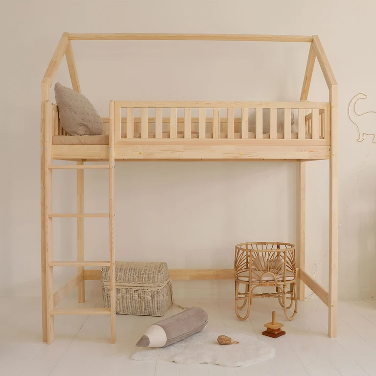 Lit cabane mi-hauteur 90x200 sommier inclus Daisy Bois
