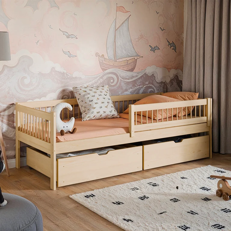 Lit 90x190 sommier et tiroirs inclus Edouard Bois