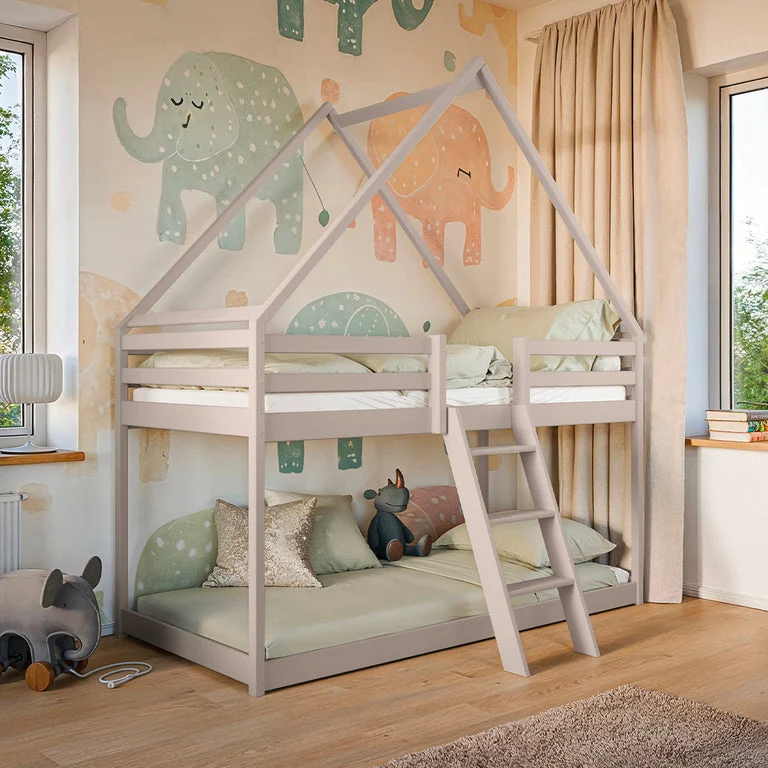 Lit cabane superposé 90x200 sommier inclus Laura Cachemire