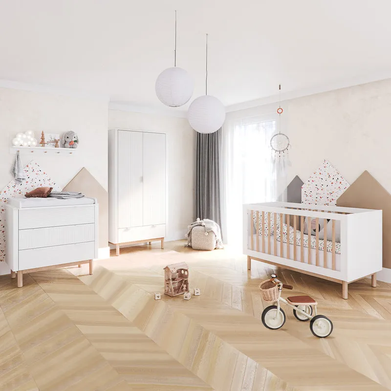 Chambre complète lit évolutif 70x140 commode à langer et armoire 2 portes Pinio Miloo Blanc