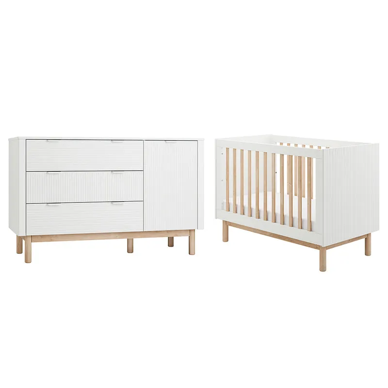 Lit évolutif 60x120 et commode 3 tiroirs 1 porte Pinio Miloo Blanc