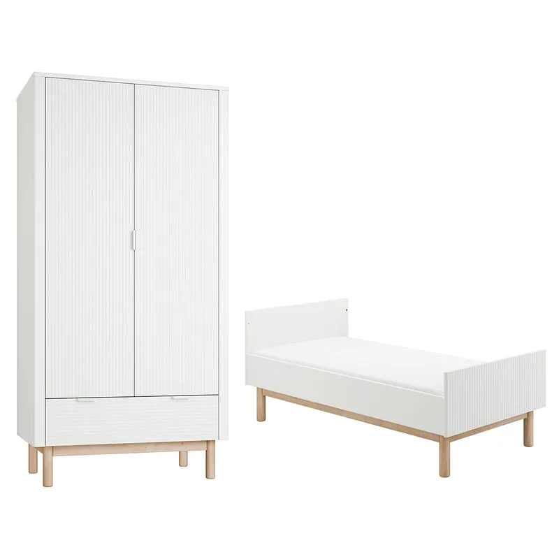 Lit évolutif 70x140 et armoire 2 portes Pinio Miloo Blanc