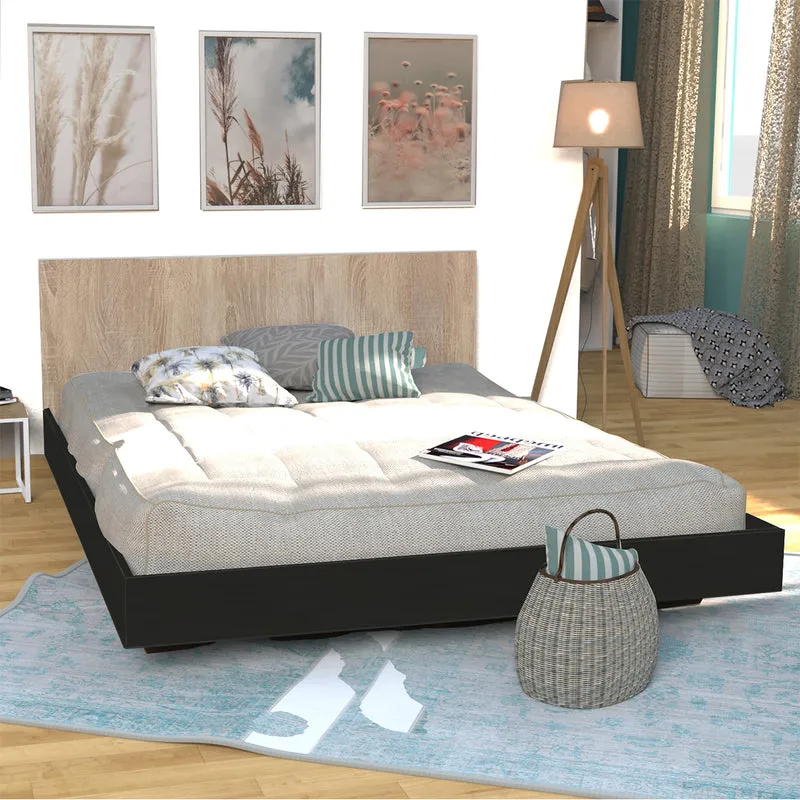 Lit 160x200 sommier inclus Cora Bois blanchi et Noir