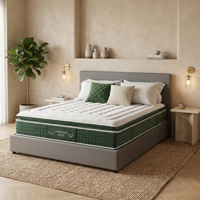 Ensemble literie complet avec lit coffre et matelas d'hôtel - Collection Simili cuir