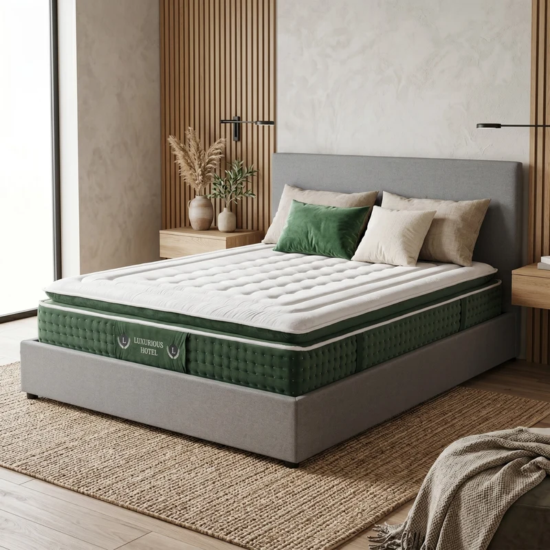 Ensemble literie complet avec lit coffre et matelas d'hôtel - Collection Tissu
