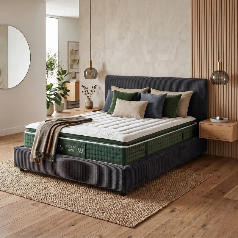 Ensemble literie complet avec lit coffre et matelas d'hôtel - Collection Velours côtelé
