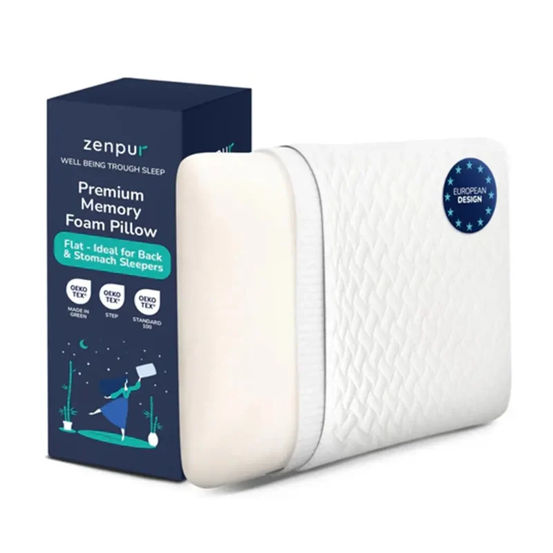 ZenPur - Oreiller Cervical Ergonomique "Plat" en Mousse à Mémoire de Forme et Anti-Acariens