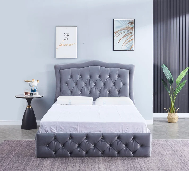 CADRE DE LIT TREND 140x190cm VELOURS GRIS VENDU SANS SOMMIER