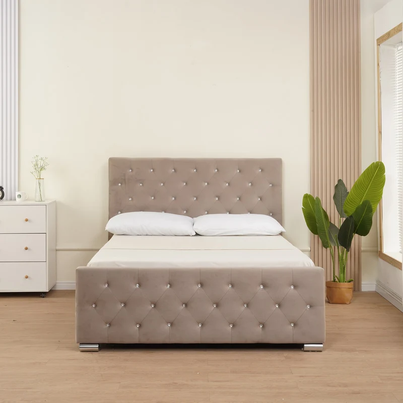 LIT PRESTIGE CAPITONNE AVEC DIAMANT VELOURS MOKA 160x200 cm