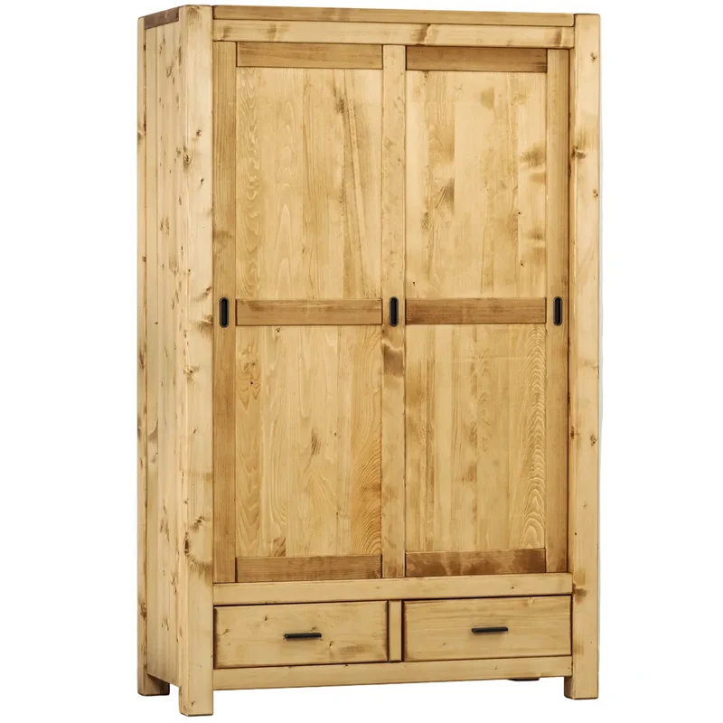 Armoire deux portes coulissantes deux tiroirs en épicéa massif huilé miel | DIBONA
