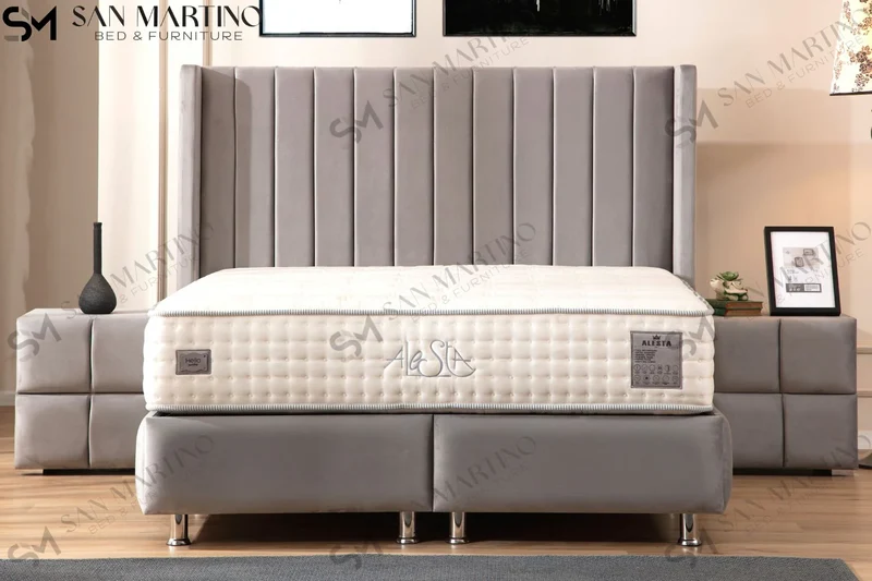 LIT COFFRE TOKYO BOX VELOURS GRIS 160X200CM