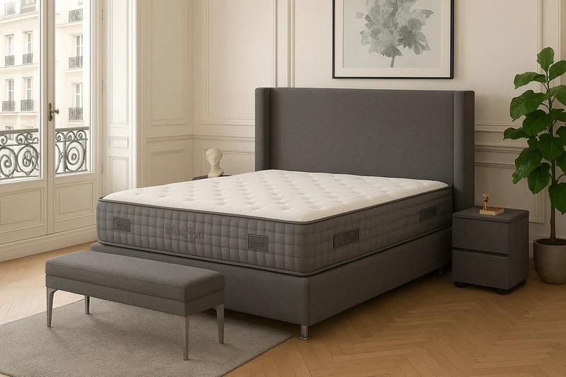 LIT COFFRE COCO BOX VELOURS GRIS 160X200CM