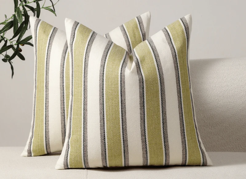 Coussin beige et vert à rayures 45x45 cm RIVIERA