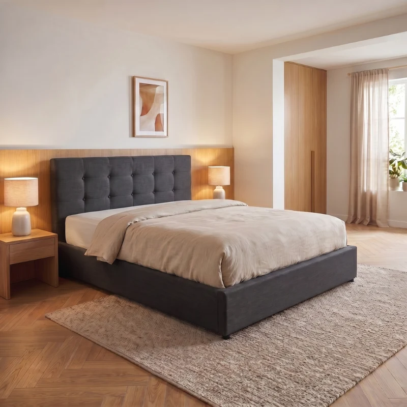 Lit coffre électrique XXL avec tête de lit design en tissu - Collection Electro