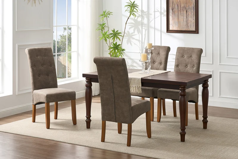 Lot de 2x chaises design CASA en microfibre taupe avec boutons décoratifs et pieds en bois massif de pin