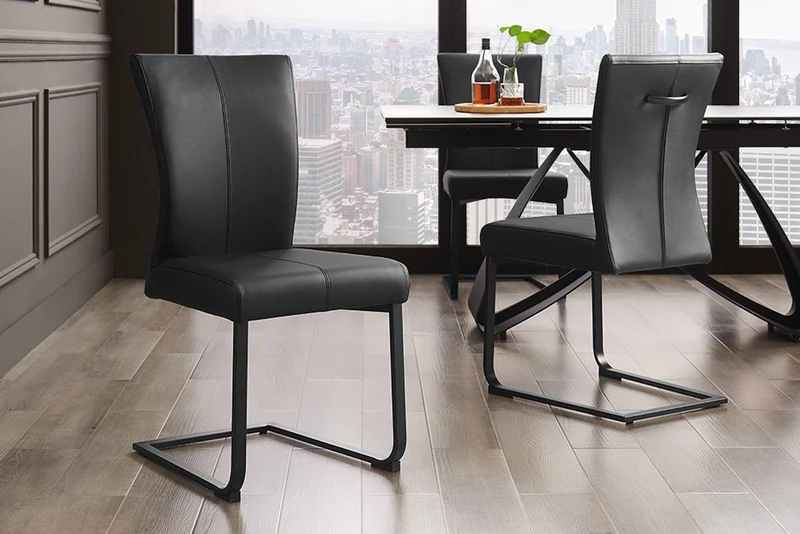 Lot de 2x chaises cantilever moderne SAMSON en cuir véritable noir avec cadre en métal et poignée confortable