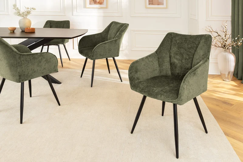 Lot de 2x chaises pivotante rétro AVIGNON chenille verte pieds métal noir