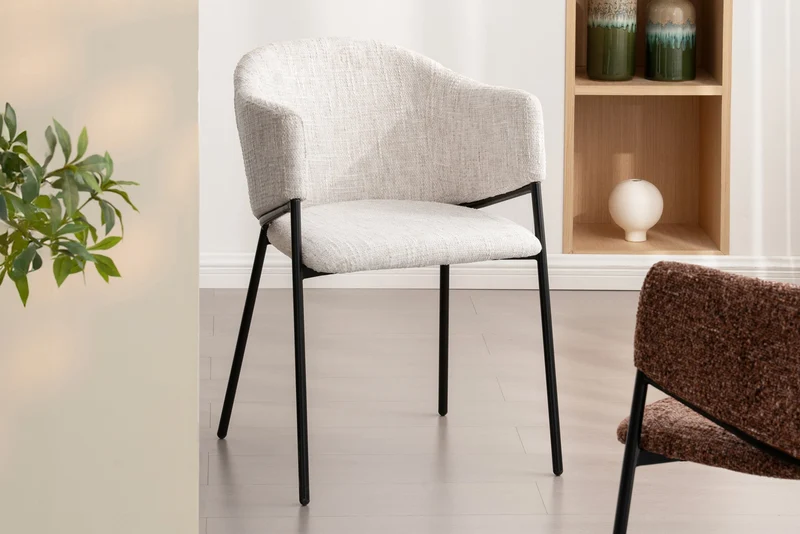 Lot de 2x chaises design NOBLESSE beige chenille structure métal noir