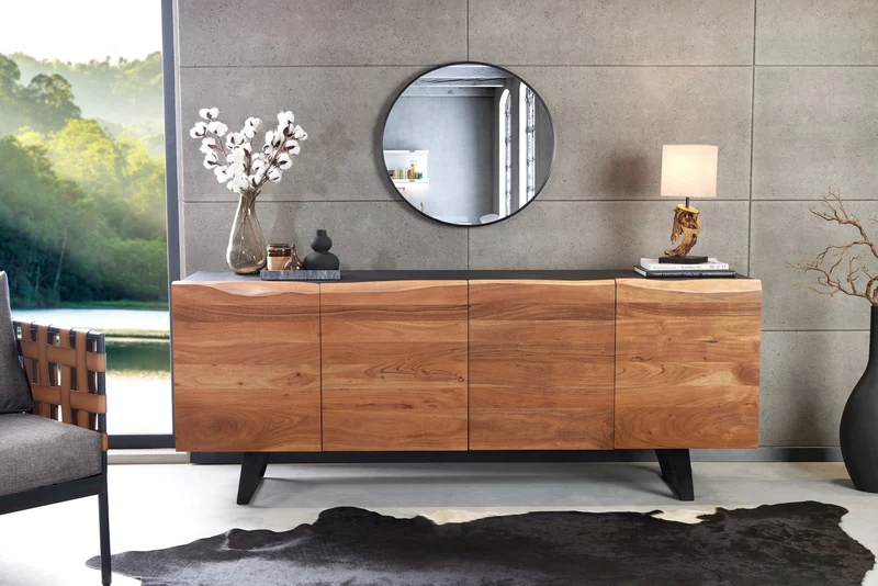 Buffet design industriel ORGANIC ARTWORK 180cm structure en fer et bois d’acacia massif
