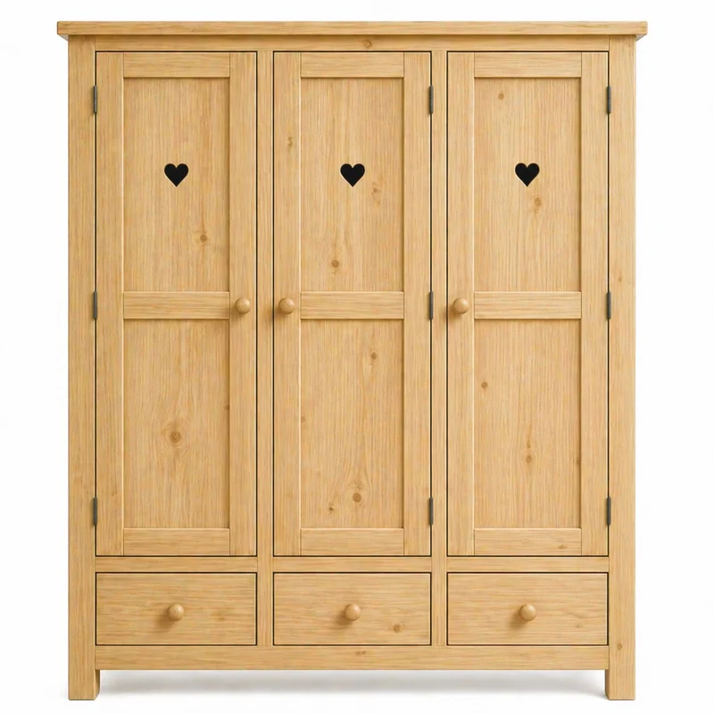 Armoire avec coeur 3 portes + 3 tiroirs en épicéa massif huilé miel | TERROIR
