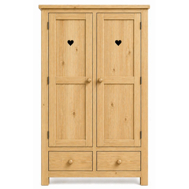 Armoire avec coeur 2 portes + 2 tiroirs en épicéa massif huilé miel | TERROIR