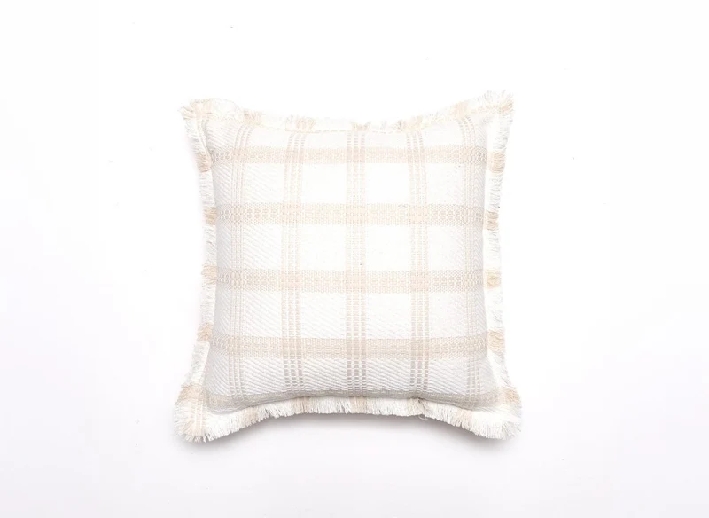Coussin blanc et beige à carreaux 45x45 cm WARMY