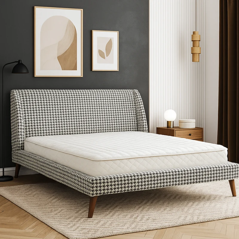 Lit vintage tissu, sommier à lattes flexibles bois - Collection Coco