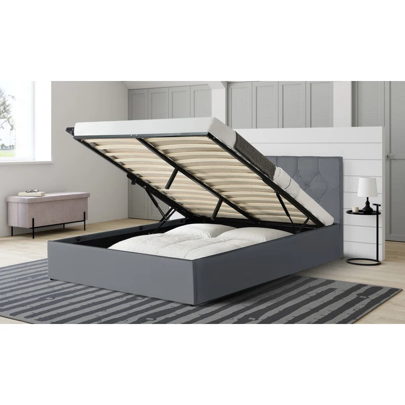 Lit coffre Hanna en PVC blanc avec sommier 160x200cm