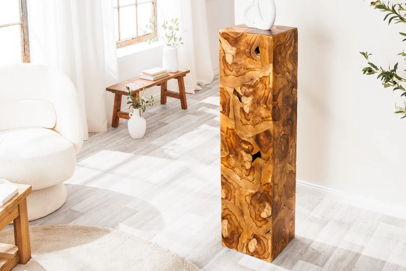 Colonne solide TRIBAL 110cm teck naturel marron décoration fait main